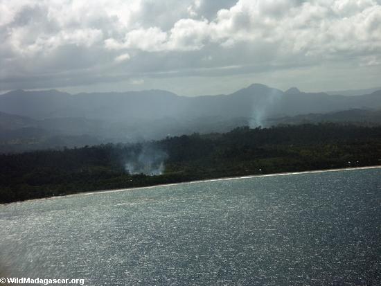 Fires in the rainforest of north eastern Madagascar (Maroantsetra to Tamatave)