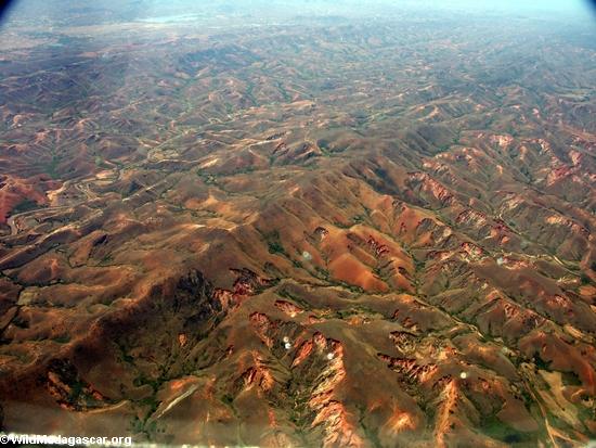 Deforestation in Madagascar (bird's-eye view)(Airplane flight from Anatananarivo to Maroantsetra)