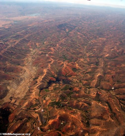 Deforestation in Madagascar (view from plane)(Airplane flight from Anatananarivo to Maroantsetra)
