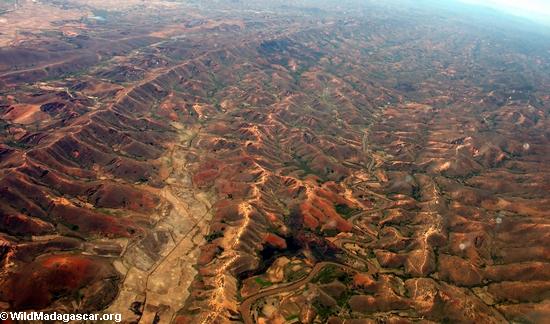 Deforestation in Madagascar (aerial view) (Airplane flight from Anatananarivo to Maroantsetra)
