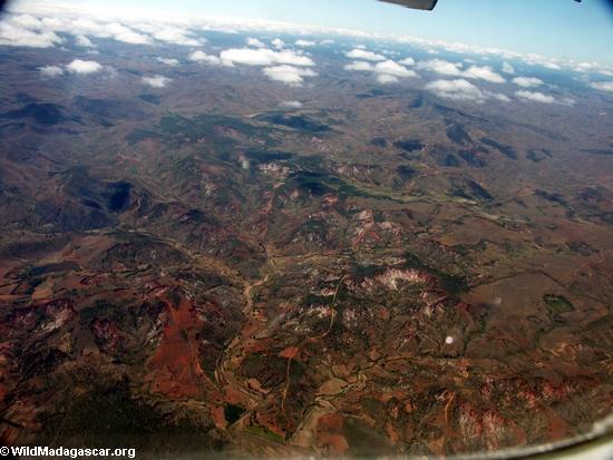 Deforestation in Madagascar (view from airplane)(Airplane flight from Anatananarivo to Maroantsetra)
