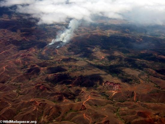 Aerial view of tavy agriculture in Madagascar(Airplane flight from Anatananarivo to Maroantsetra)