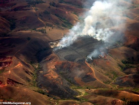 Aerial view of burning in Madagascar(Airplane flight from Anatananarivo to Maroantsetra)