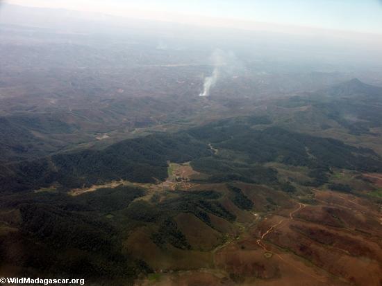 Aerial view of fire forest in Madagascar(Airplane flight from Anatananarivo to Maroantsetra)
