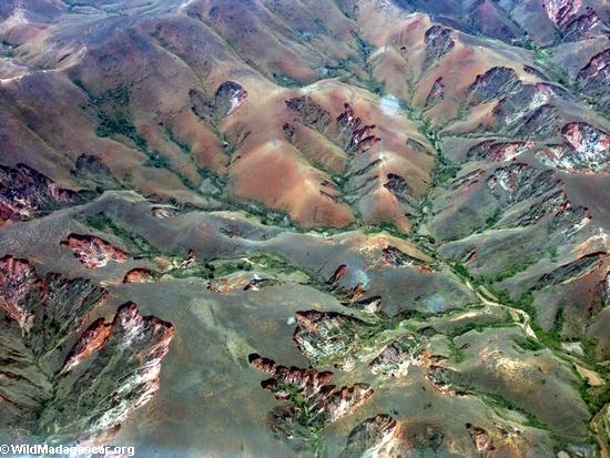 Erosion resulting from deforestation in Madagascar(Airplane flight from Anatananarivo to Maroantsetra)