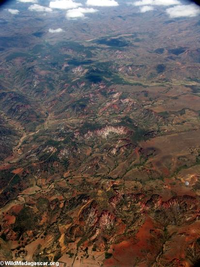 Lavaka erosion in Madagascar (Airplane flight from Anatananarivo to Maroantsetra)