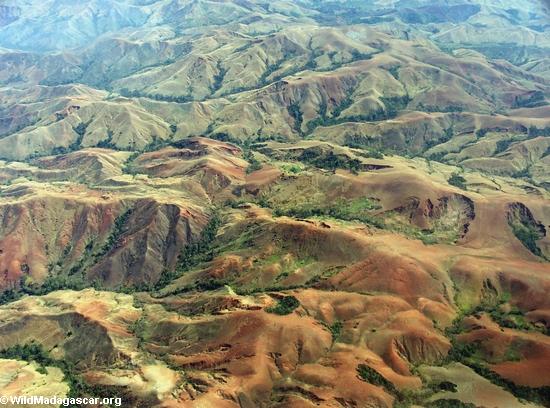 Vista aérea de la erosión en Madagascar