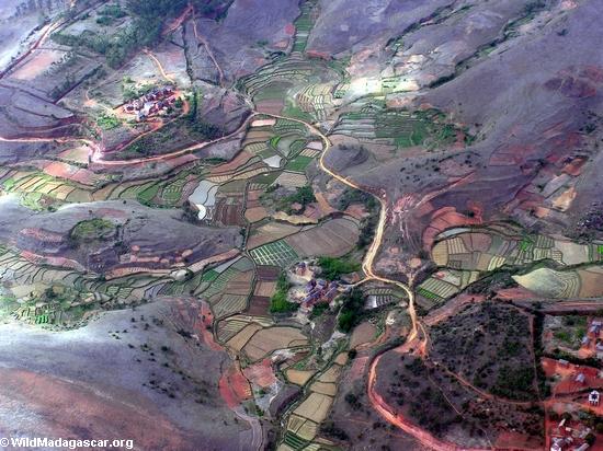 Aerial view of village in Western Madagascar (Flight from Tana West)