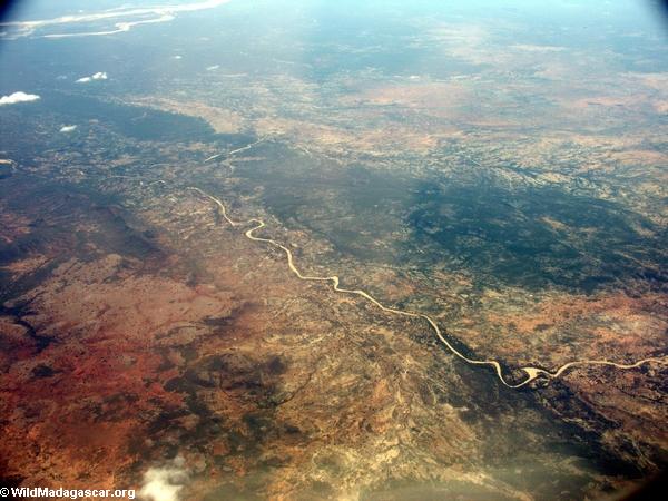 Aerial view of deforestation and erosion in southern Madagascar (Isalo) [tulear_ftdau_flight0157]